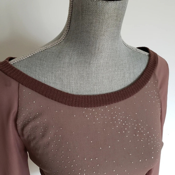 Tan Cappuccino ribbed stretch Ham Long sleeve Blou - Picture 3 of 8